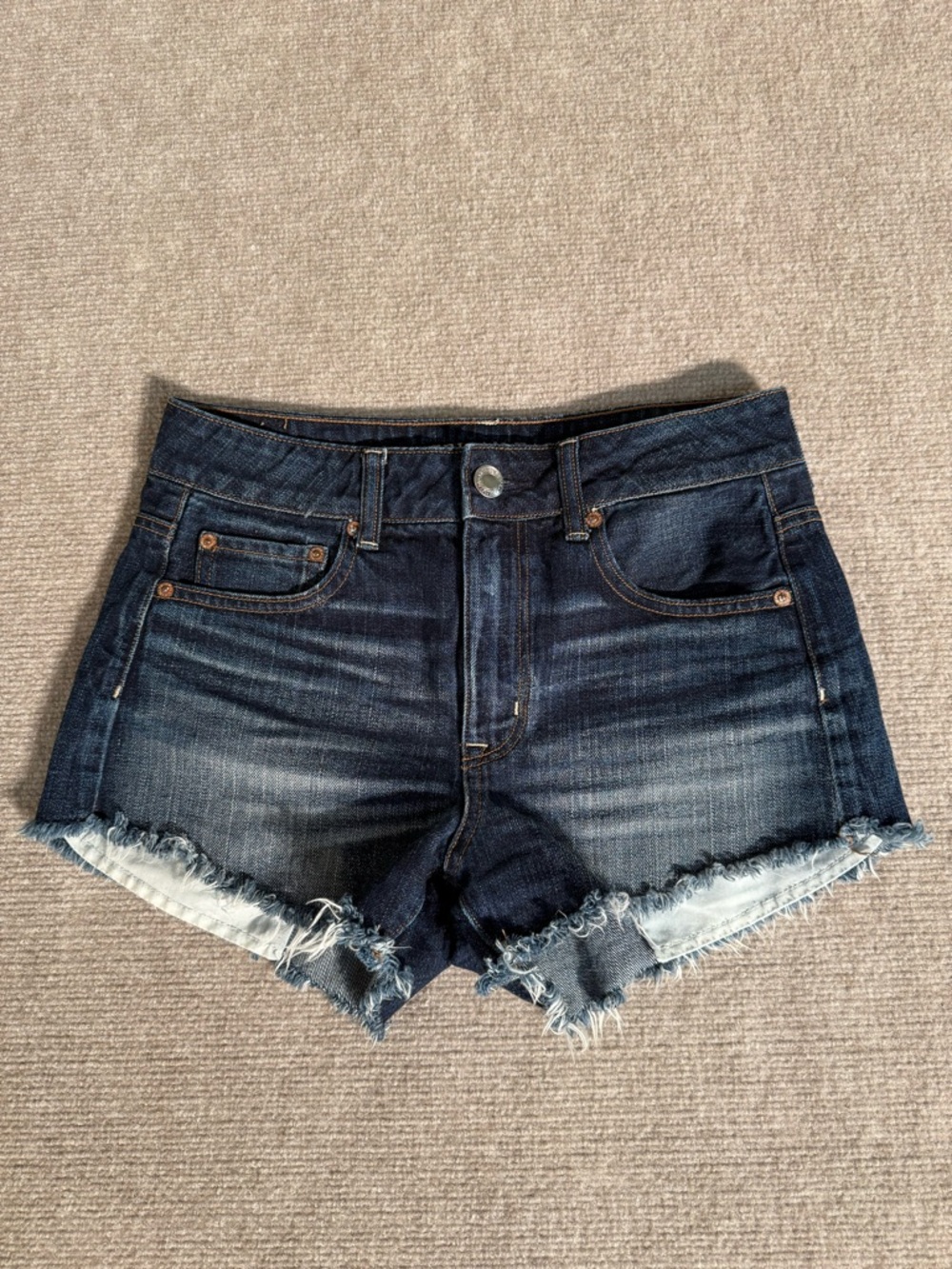 American Eagle Women’s 4 Hi-Rise Festival Dark Wash Distressed Hem Denim Shorts
